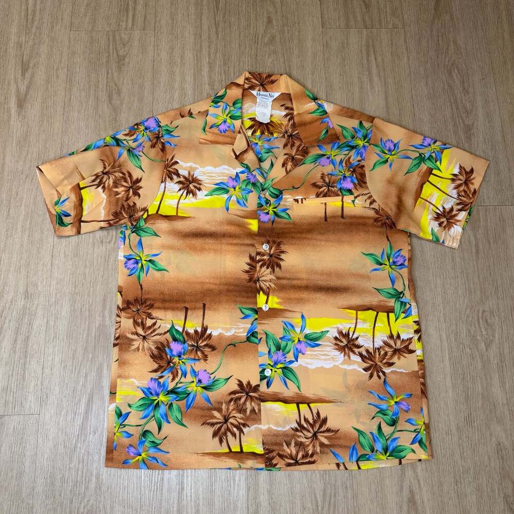 Vintage Hawaii Nei Honolulu Palm Tree and Orchid Print Men's Hawaiian Shirt
